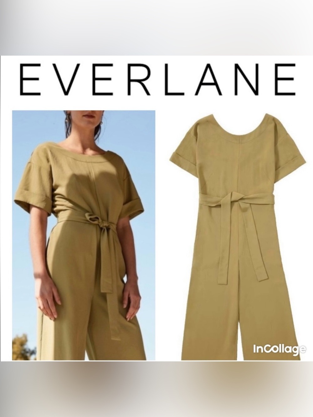 Everlane Japanese GoWeave Short Sleeve Jumpsuit in Olive Green